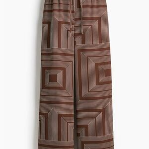 Brown Geometric Patterned Wide-Leg Pants